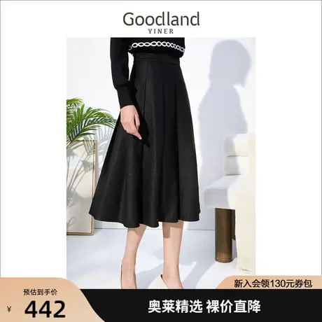音儿美地女装2022冬季新款复古摩登亮丝褶皱A字群半身裙图片