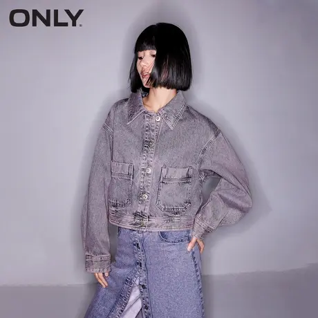 ONLY奥莱夏季休闲百搭落肩宽松翻领短款牛仔外套女图片