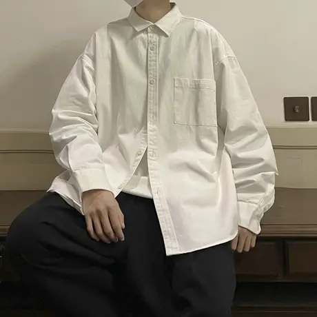 日系潮牌工装衬衫男长袖春夏季美式百搭复古宽松衬衣翻领休闲外套商品大图