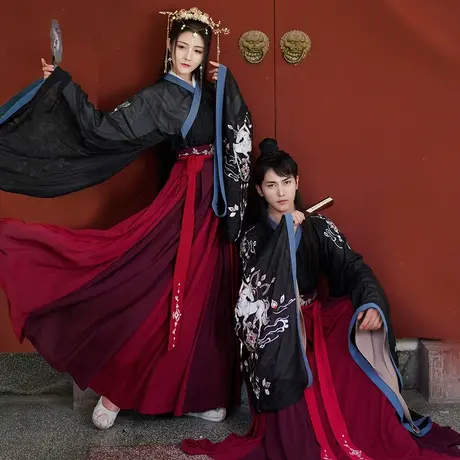 十二生肖丨如梦霓裳汉服女大袖交领襦裙重工绣花魏晋风情侣装春秋图片