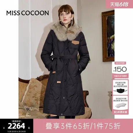 可可尼COCOON羽绒服女款2024新款冬季黑色外套时尚收腰长款大衣女图片