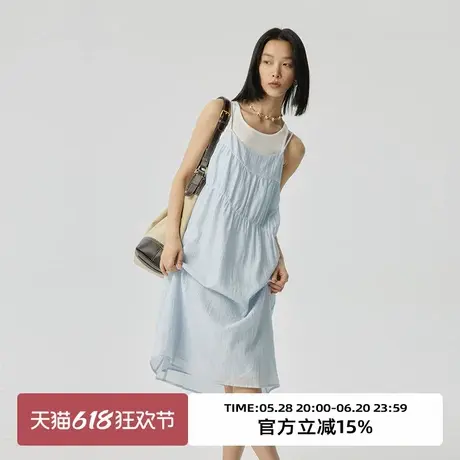 omont蛋挞家 假两件撞色无袖连衣裙夏季新款宽松显瘦背心裙子图片
