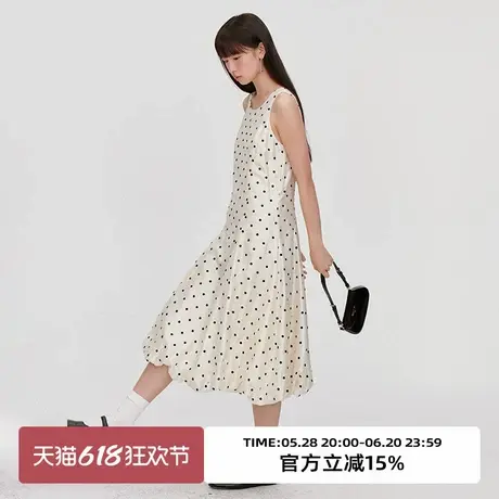 omont蛋挞家气质圆领波点花苞无袖连衣裙2025夏圆领高级感中长裙图片