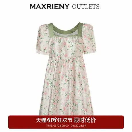 【奥莱】MAXRIENY连衣裙玫瑰印花系带蝴蝶结娃娃裙图片