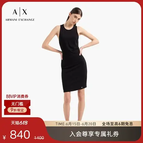 ARMANI EXCHANGE/阿玛尼女士修身圆领无袖短款优雅小黑裙连衣裙图片
