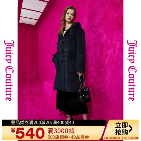 Juicy Couture橘滋2023新款上衣女外套美式常春藤牛角扣连帽大衣图片