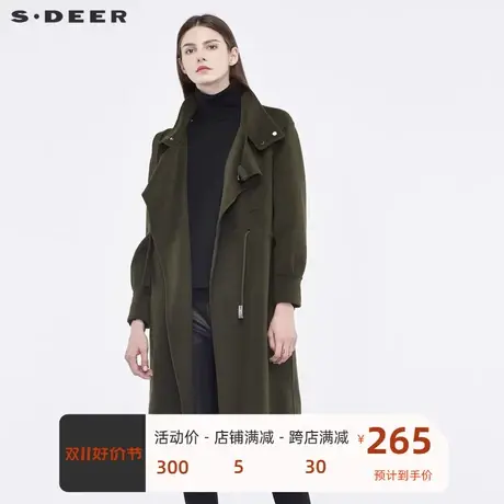 sdeer圣迪奥新潮个性偏襟穿袢设计腰部抽绳装饰立领大衣S18481874图片