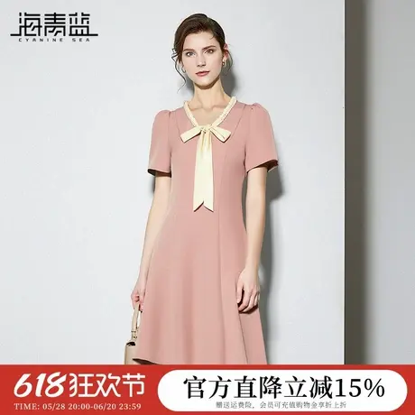海青蓝 连衣裙夏女2025新款女装蝴蝶结时尚气质高级设计感裙子图片