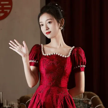 小个子敬酒服女夏季新娘礼服2023新款高级感法式订婚红色连衣裙图片