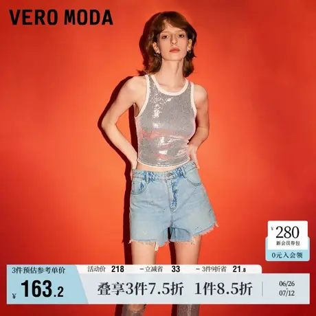 Vero Moda奥莱牛仔短裤女夏季新款复古潮流纯棉中腰磨烂休闲流行图片