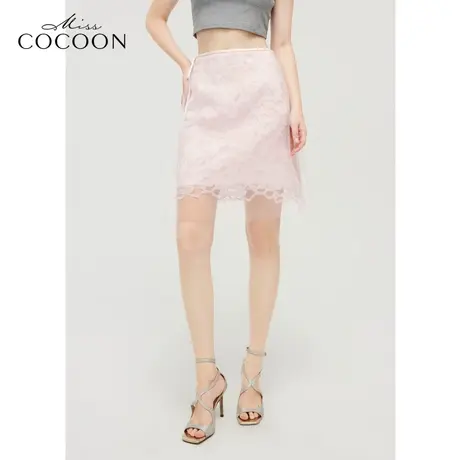 【秋上新】missCOCOON粉色镂空设计感半身裙女2023秋季新款A字裙图片
