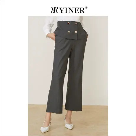 YINER音儿线上专选女装春季时尚通勤OL风高腰微喇休闲裤图片