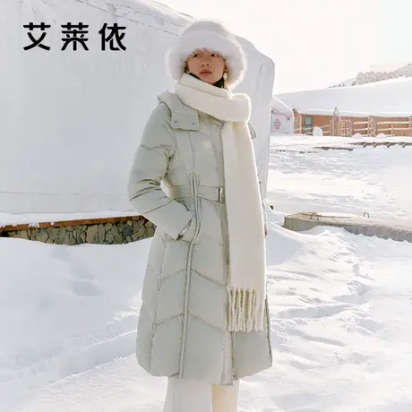 艾莱依冬季羽绒服女款长款新款连帽气质大衣修身加厚收腰休闲外套商品大图