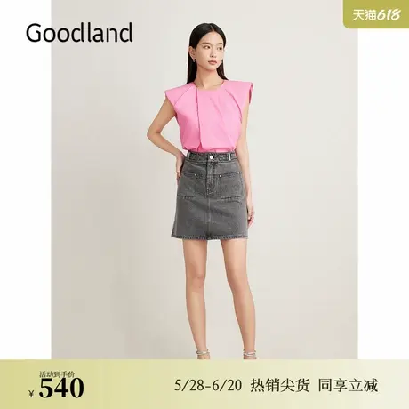 Goodland美地夏季牛仔短裙雪花烫钻A字半身裙图片