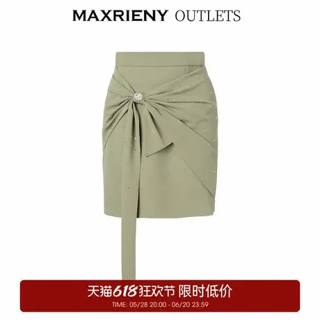 【奥莱】MAXRIENY精致复古感蝴蝶结短裙碧湖绿蝴蝶结飘带半裙图片