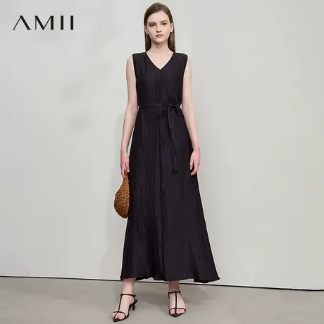 AMII【法式气质连衣裙】法式气质无袖长款连衣裙绑带收腰连衣裙图片