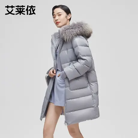 艾莱依2021年新款羽绒服女冬中长款白鸭绒轻奢大毛领休闲加厚外套商品大图