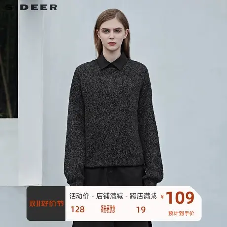 sdeer圣迪奥女装宽松休闲罗纹圆领长袖针织衫S20463508图片