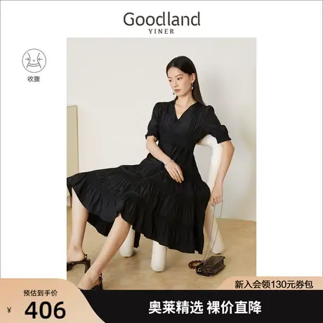 音儿美地女装2022夏季新款法式复古收腰V领蛋糕裙连衣裙图片