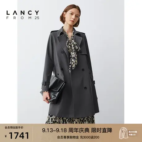 朗姿中长款灰色风衣高级感商场同款女士外套2022秋季新款法式气质图片