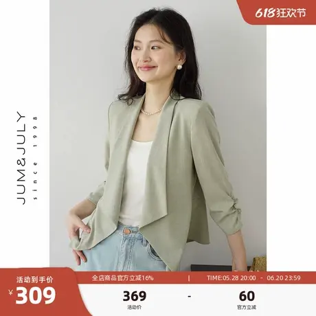 嘉茱莉设计感夏季七分袖无扣西装外套女2025新款高级感休闲西服图片