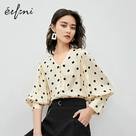 伊芙丽2020夏季新款波点V领长袖衬衫女气质显瘦衬衣1B4920541图片