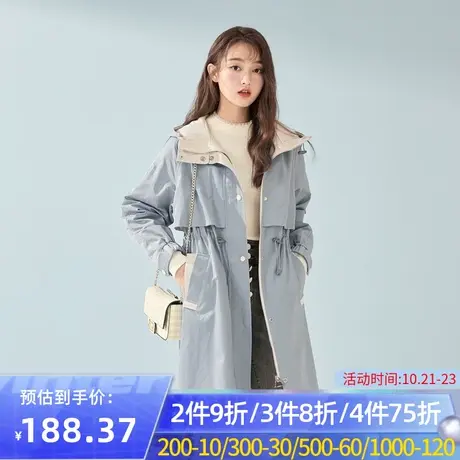 秋水伊人春秋女士风衣外套宽松收腰过膝连帽休闲中长款显瘦Q837图片