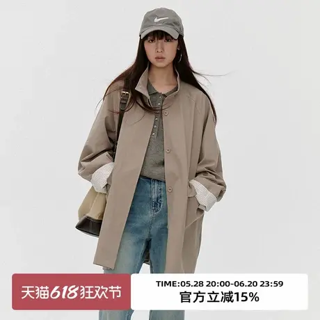 omont蛋挞家 复古立领慵懒风衣外套2025春季高级感休闲中长款大衣图片