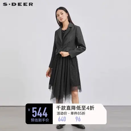 sdeer圣迪奥女装时尚网纱毛呢西装连衣裙套装S223Z1453图片