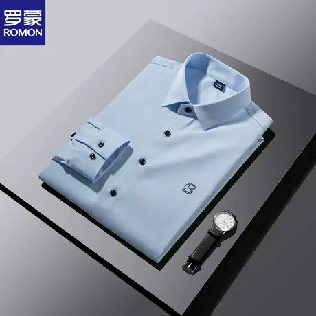 罗蒙无痕衬衫男士长袖春秋季新款商务休闲衬衣烫钻中青年免烫上衣图片