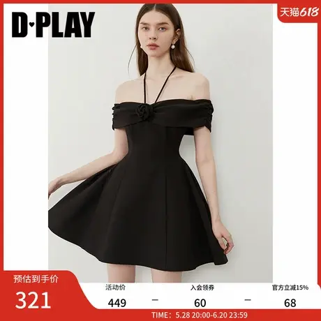 DPLAY2025年夏季新款黑色连衣裙女挂脖短款礼服裙子小黑裙短裙图片