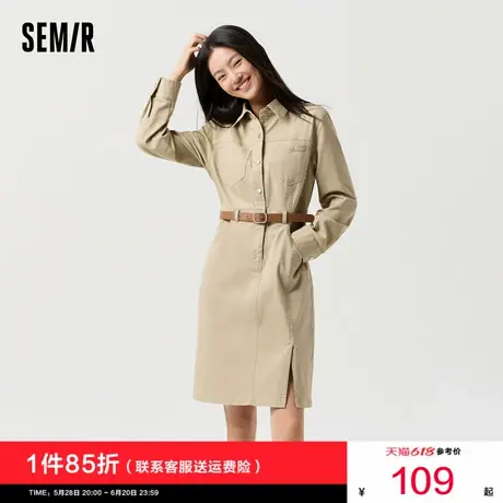 [商场同款]森马连衣裙女开叉翻领复古2024春季新款收腰工装裙盐系图片