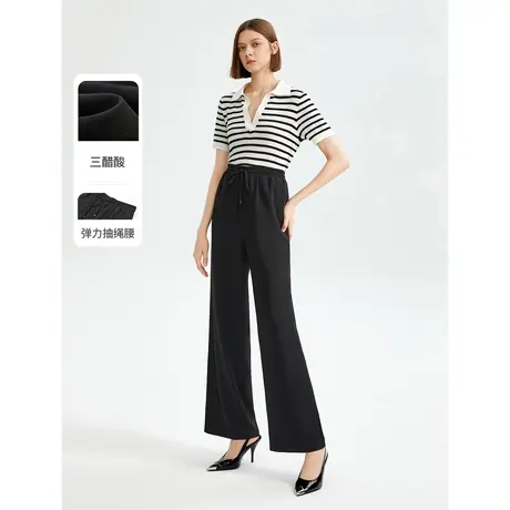 朗姿三醋酸高腰黑色直筒阔腿裤高级感复古女士休闲裤2023夏季新款图片