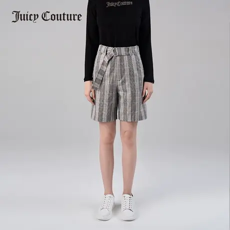 Juicy Couture橘滋夏季新品羊毛格纹亮丝嵌条直筒高腰西装短裤女图片