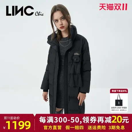 LINC金羽杰2023冬新款玩偶萌宠字母刺绣反季断码女款长款羽绒服女图片