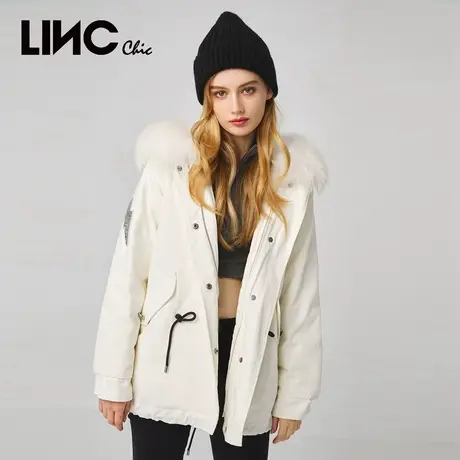 LINC金羽杰2023年冬新款中长款奢华派克羽绒服女反季专柜断码清仓图片