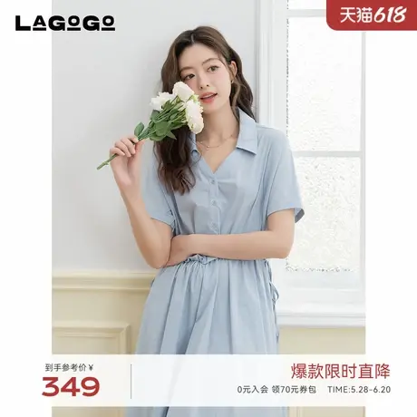 LAGOGO气质V领显白连衣裙女拉谷谷2025年夏季新款宽松设计感裙子图片