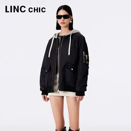 LINCCHIC金羽杰羽绒服女2023年秋季新款连帽学院感夹克Y23802112图片