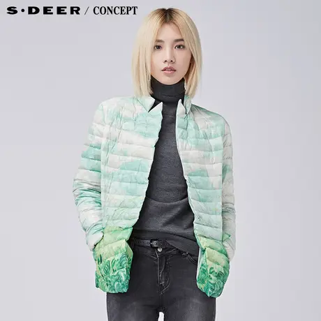 sdeer圣迪奥女2018冬装廓形印花短款羽绒服S16482454商品大图