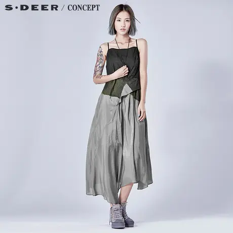 sdeer圣迪奥女棕榈印花风格吊带连衣裙S16281292图片