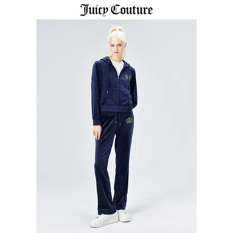 Juicy Couture橘滋天鹅绒套装女春季新款连帽外套直筒垂感阔腿裤图片