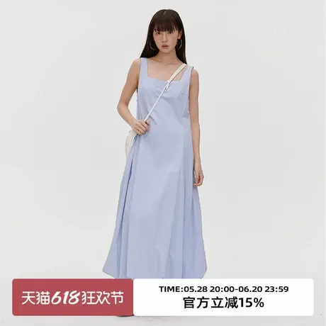 omont蛋挞家 复古方领花苞连衣裙2025春季设计感无袖中长背心裙子图片