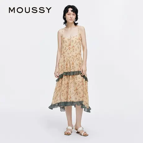 moussy2025夏季新品夏日来信荷叶边碎花吊带连衣裙028ISA33-1001图片