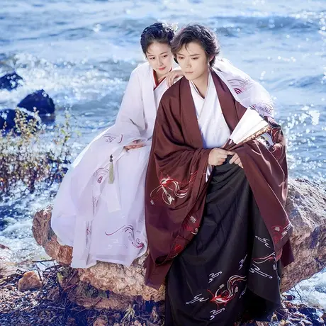 如梦霓裳汉服男装情侣装大袖衫大氅万象灵兮山海经刺绣花现货清仓图片