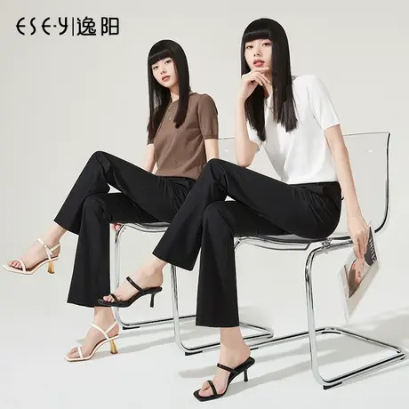 逸阳高腰黑色微喇裤女2023年夏秋新款马蹄裤遮肉显瘦喇叭裤女8028图片