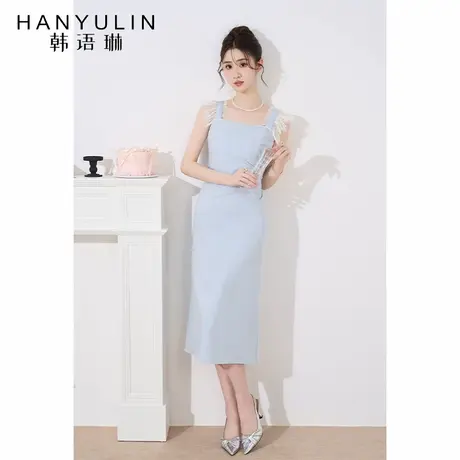 法式气质无袖连衣裙女2025新款夏季设计感小众中长款修身方领裙子图片