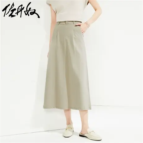 佐丹奴裙子女装纯棉针织后中开叉半松紧腰半身裙 05464460图片
