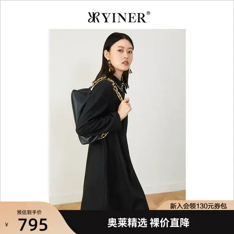 YINER音儿女装2022春季新款含羊毛钉钻polo翻领连衣裙图片
