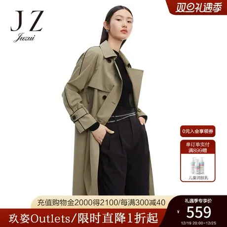 JZ玖姿奥莱安娜蔻春秋新款纯色英伦风都市时尚中长款女风衣外套图片