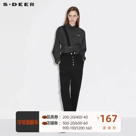 sdeer圣迪奥女装时尚不对称背带黑色休闲九分裤S21380806图片